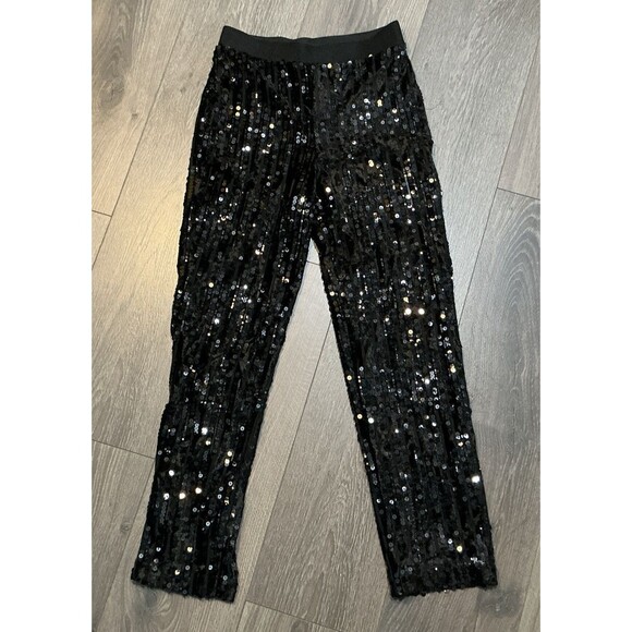 H & M Sequin Velour Special Occasion Dance Party Lined Pants Black Women's Small - Picture 1 of 4